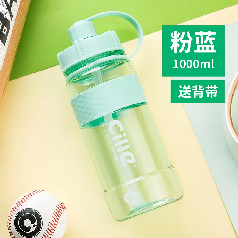 New Arrival 2000ml/3000ml Large Capacity Plastic bottle Sport Drinking bottle with strap Straw portable Water Bottle BPA Free - Цвет: 1000ml blue