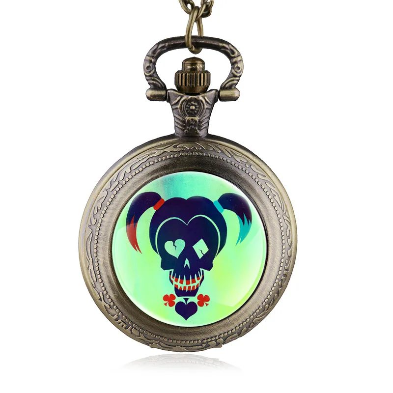 

Antique Suicide Squad Pattern Design Steampunk Pocket Watch Necklace Quartz Pendant Watch Xmans Gift