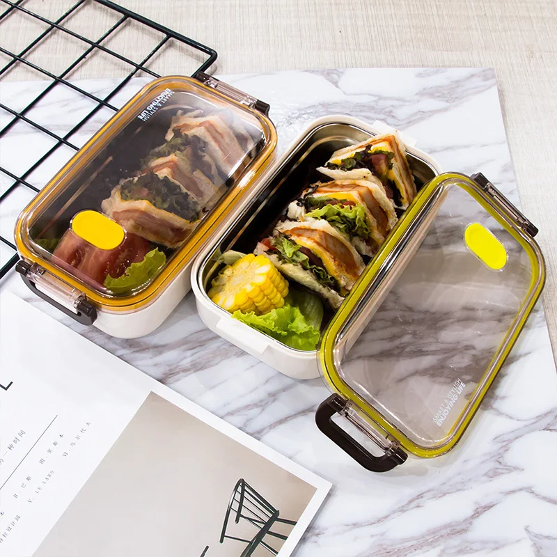 

900/1800ml Leakproof Lunch Box Stainless Steel Double Layer Bento Boxes Microwave Dinnerware Food Storage Container Lunchbox