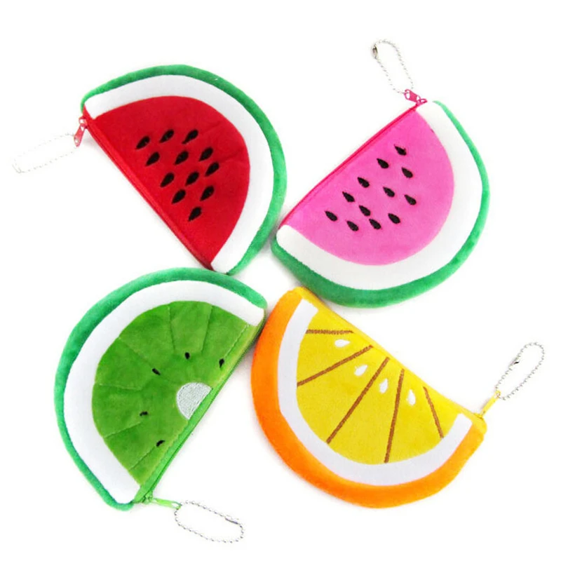 Cute Individuality Zipper Purses Half Round Orange Watermelon Kiwi Fruit Fruit Shape Plush Coin