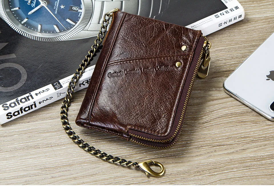 CONTACT'S Мужской кошелек портмоне RFID из натуральной кожи молния портмоне противоугонные дизайн мужчины короткие кошельки