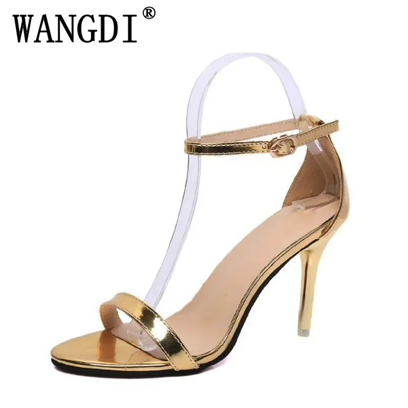 

Gold Silver High Heels 2018 Summer Gladiator Sandals Sexy Buckle Pumps Casual Platform Wedding Shoes Woman size 35-39