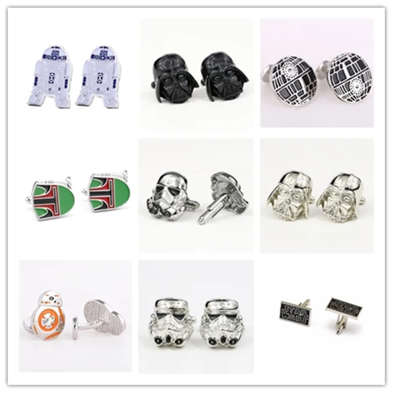 

J Store Star Wars Storm Trooper Cufflinks Darth Vader Black Enamel Shirt Cuff Links Metal Falcon Boba Cuff Buttons Men Jewelry