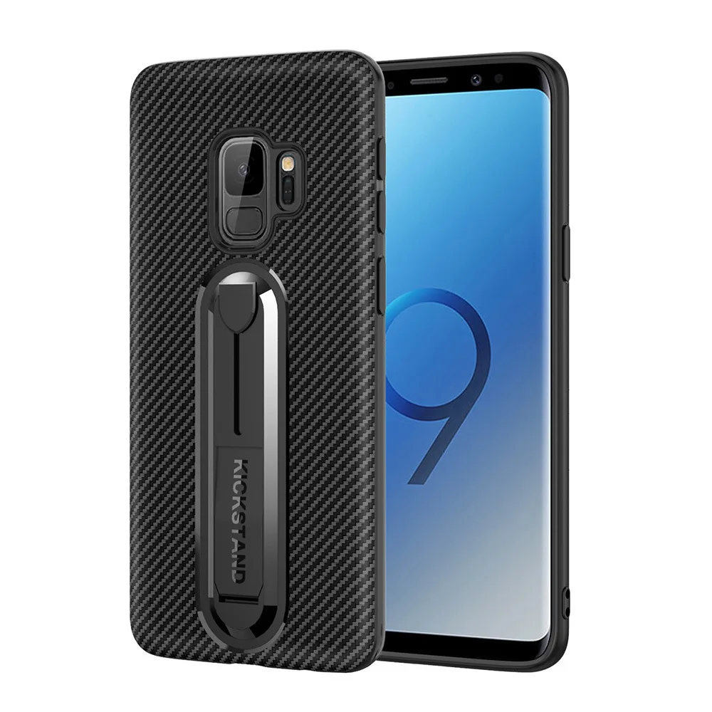 Luxury Carbon Fiber Ring Kickstand Phone Back Case For SAMSUNG Note 9 Note 8 S9+ S8 Plus S7 Edge Soft TPU Shockproof Stand Cover (16)