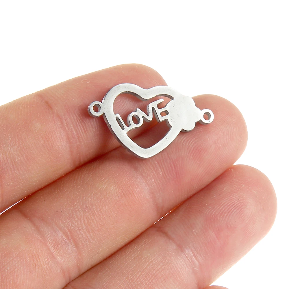 

Hot fashion Filigree Stainless Steel Charm Heart LOVE Hollow Carved Connector Charms For Jewelry Making DIY Accessories