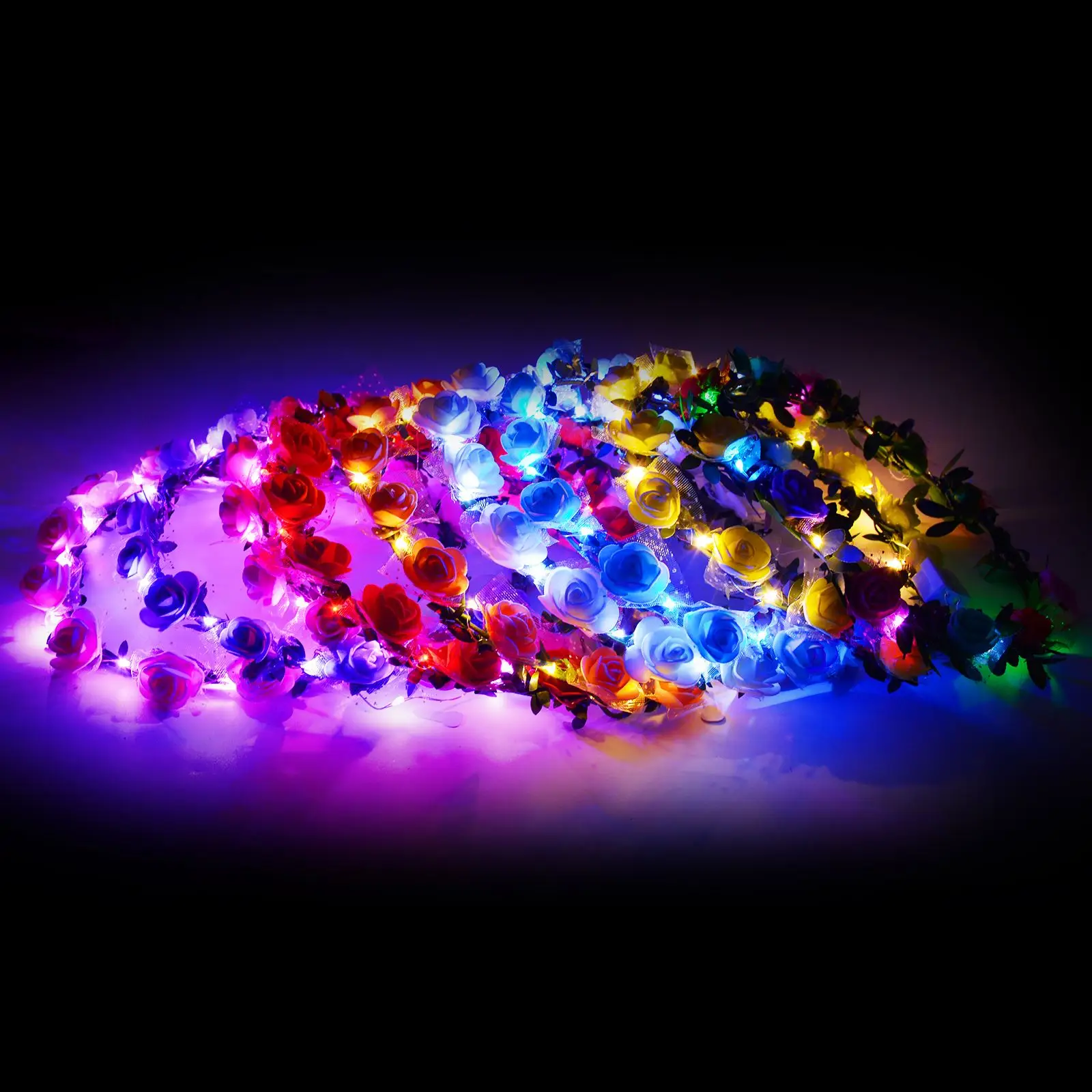 

Fashion Flashing LED Glow Flower Crown Headbands Light Party Rave Floral Hair Garland Wreath Wedding Flower Girl Headpiece Decor