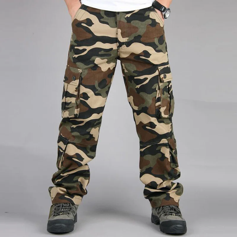 Camo Pants Men Casual Multi Pocket Cargo Trousers Hip Hop Joggers Urban Overalls Outwear Camouflage Tactical Pants