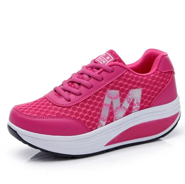 Женские кроссовки на платформе; светильник на танкетке; Zapatillas; спортивная обувь для женщин; дышащая обувь для похудения; обувь для танцев - Цвет: QJ-2716 Fuschia