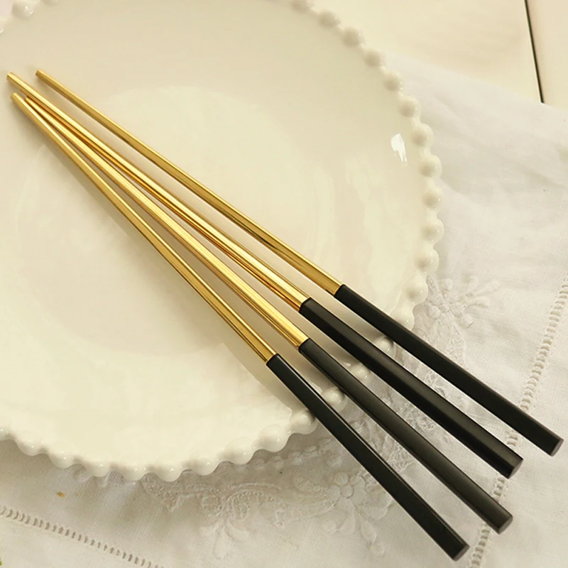 New 23.5cm/9.2'' 6 pairs Gold Printed Korean Chopstick Stainless Steel