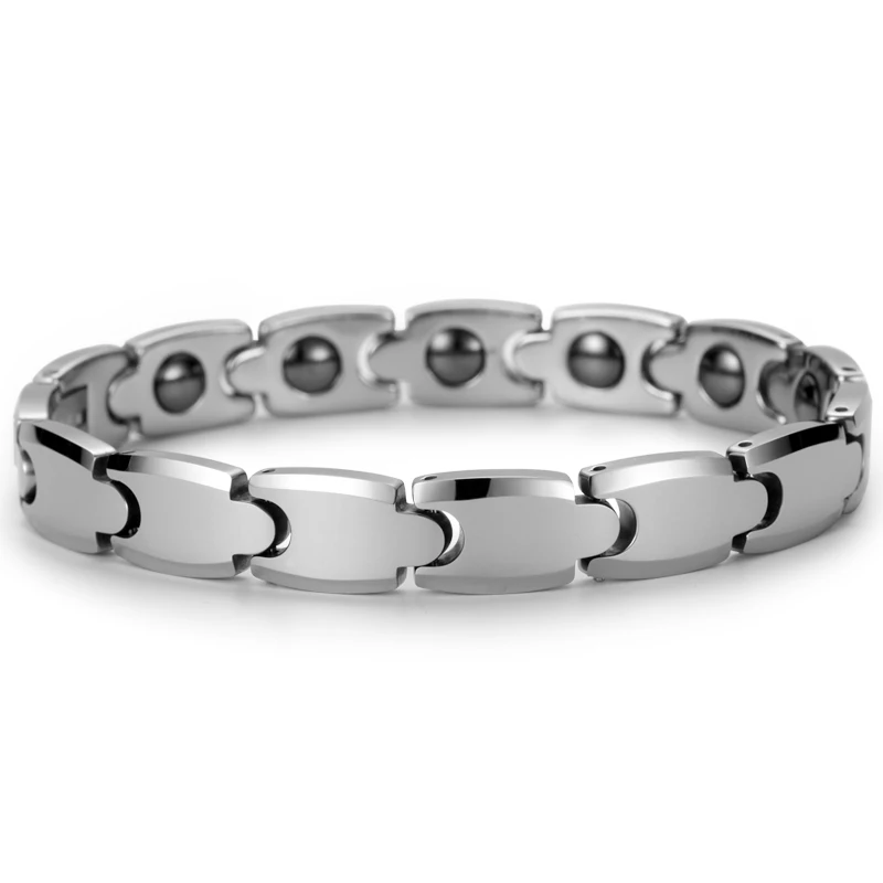 

2018 Trendy 10mm Width High Polished Tungsten Carbide Bracelet with Black Magnet Stones for Man Woman 21CM Length for Gift