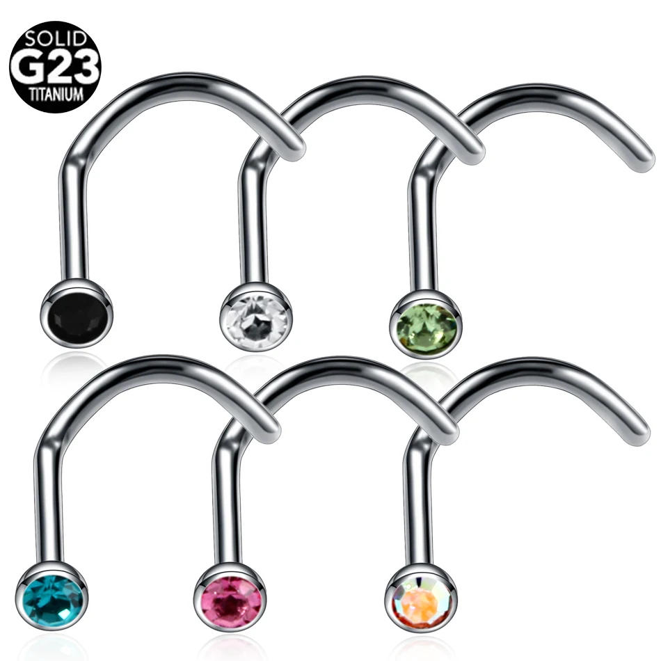 G23 Titanium Nose Screw Stud Piercing Crystal 1PC Nariz Piercing Jewelry Twist Nose Stud Bone Fashion Girls 20g&18g piercing jewelry nose studs body piercing jewelry body jewelry