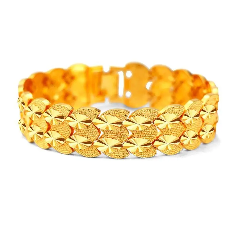 

MxGxFam ( 20 cm x 16 mm ) Bracelet For Men Big Width Embroidery Fashion Watch Sytle Jewelry 24 k Pure Gold Color