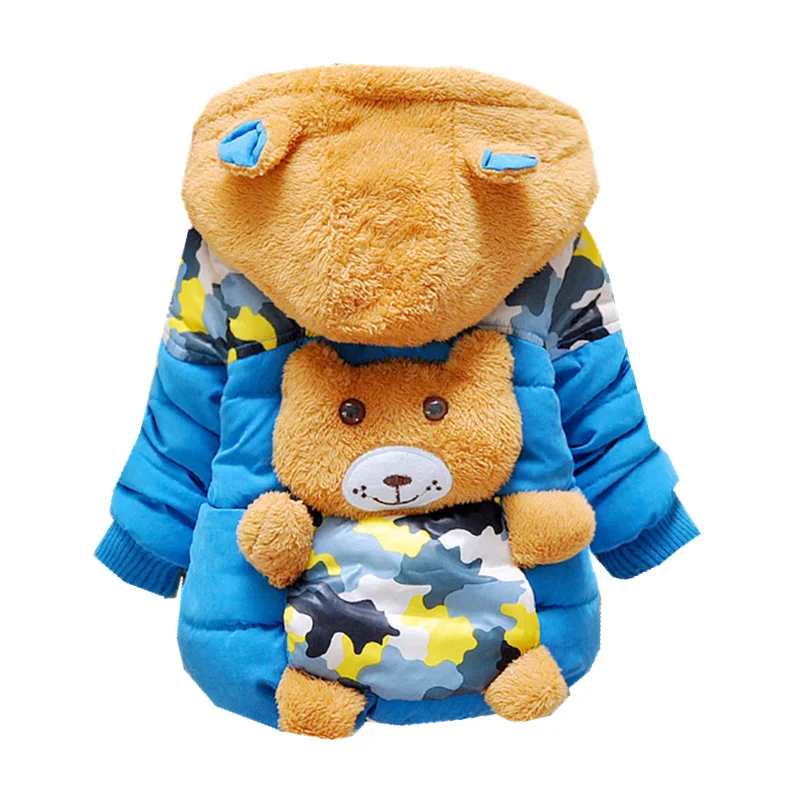 Baby Boy Coat Baby Boy Winter Warm Clothing Kids Boys Jackets Boys Clothes Cartoon Bear Kids Thick Hooded Outwear Jackets 1-3T