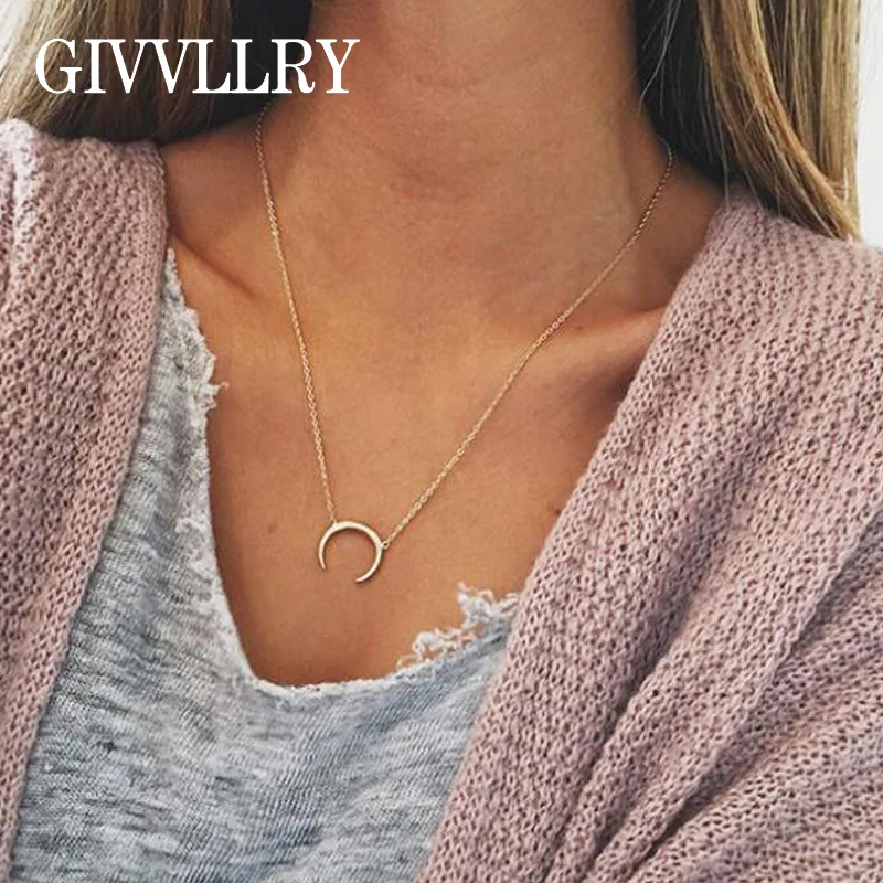 Free Shipping Minimalist Half Moon Chain necklaces for Women Elegant