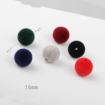 

Flocking plush ball double hole straight hole 16 mm beads DIY earrings handmade accessories hair beaded material