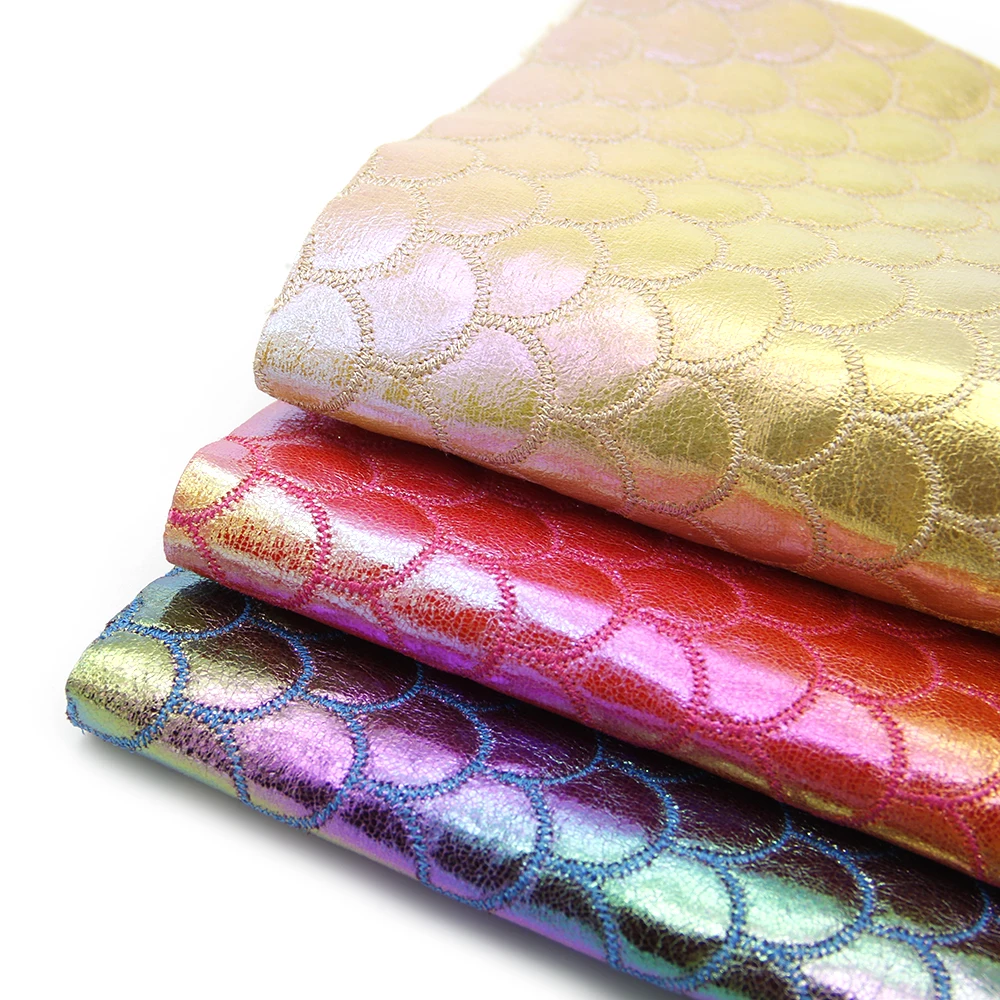 

David accessories 30*140cm Fish Scale Multiple Materials Faux Synthetic Leather Fabric DIY Hairbow Bags Decoration,1Yc7137