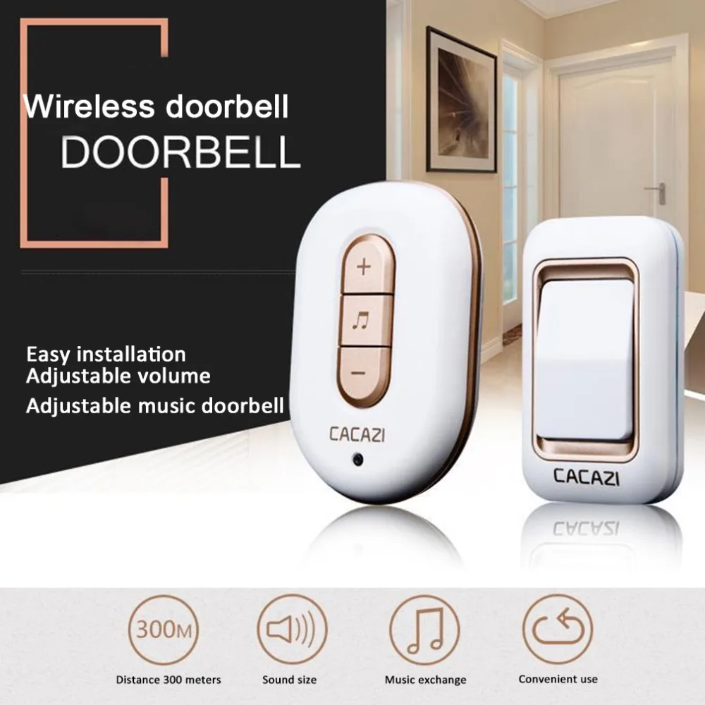 

CACAZI C-9918,1 Emitter + 1 Receiver AC 110V-220V 300M Long-Range Wireless DoorBell,Mp3 DoorBell,48 Music,Wireless Door Chime