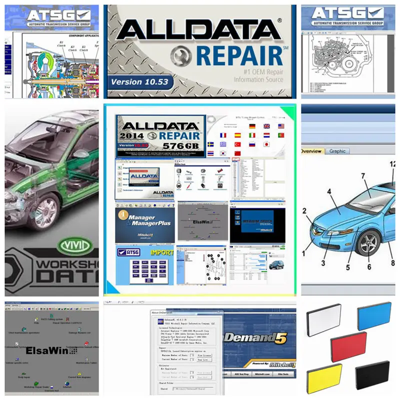 2019 Alldata 10,53 программного обеспечения Alldata и Митчелл, по заказу 2015 + atsg + яркая мастерская данных + elsawin + tis2000 23in1 в 1 ТБ hdd usb3.0