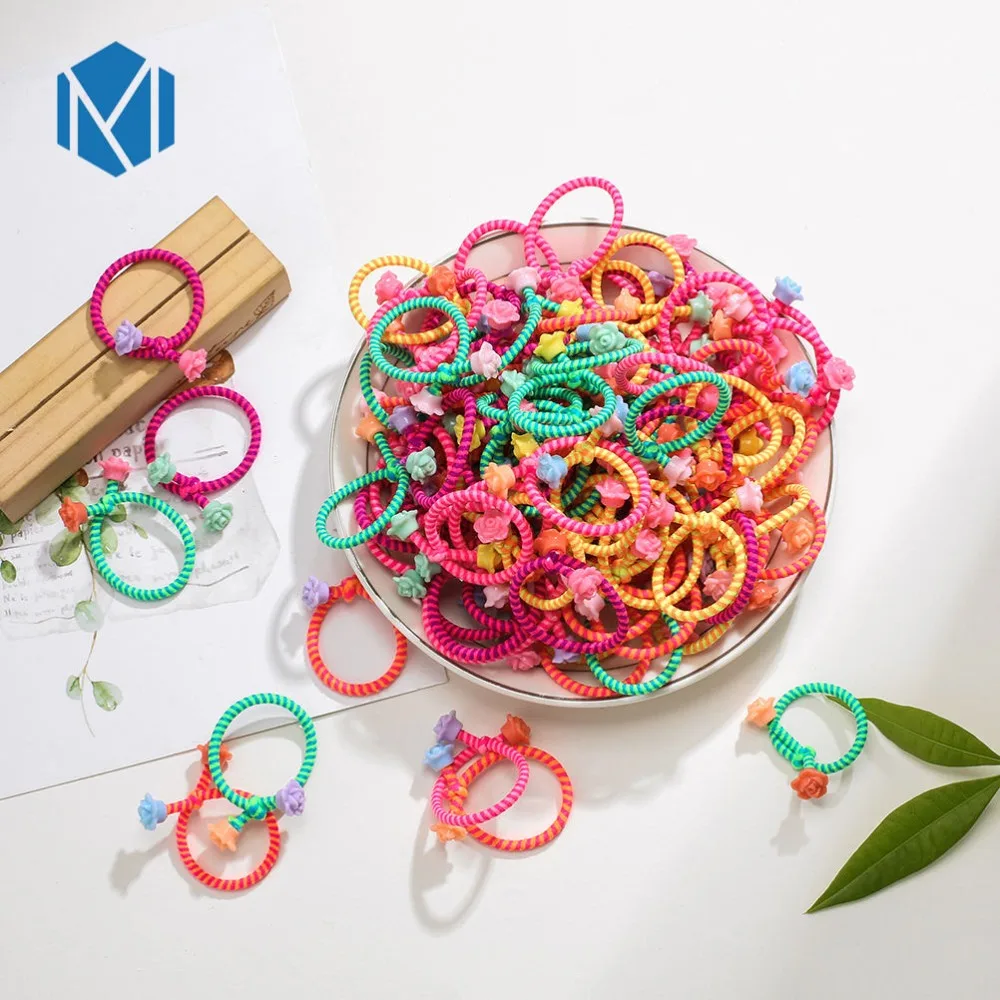 M MISM 100PCS/Lot Colorful Seamless Scrunchie For Children Cute Hair Accessories For Girls Kids Fashion Elastic Hair Band