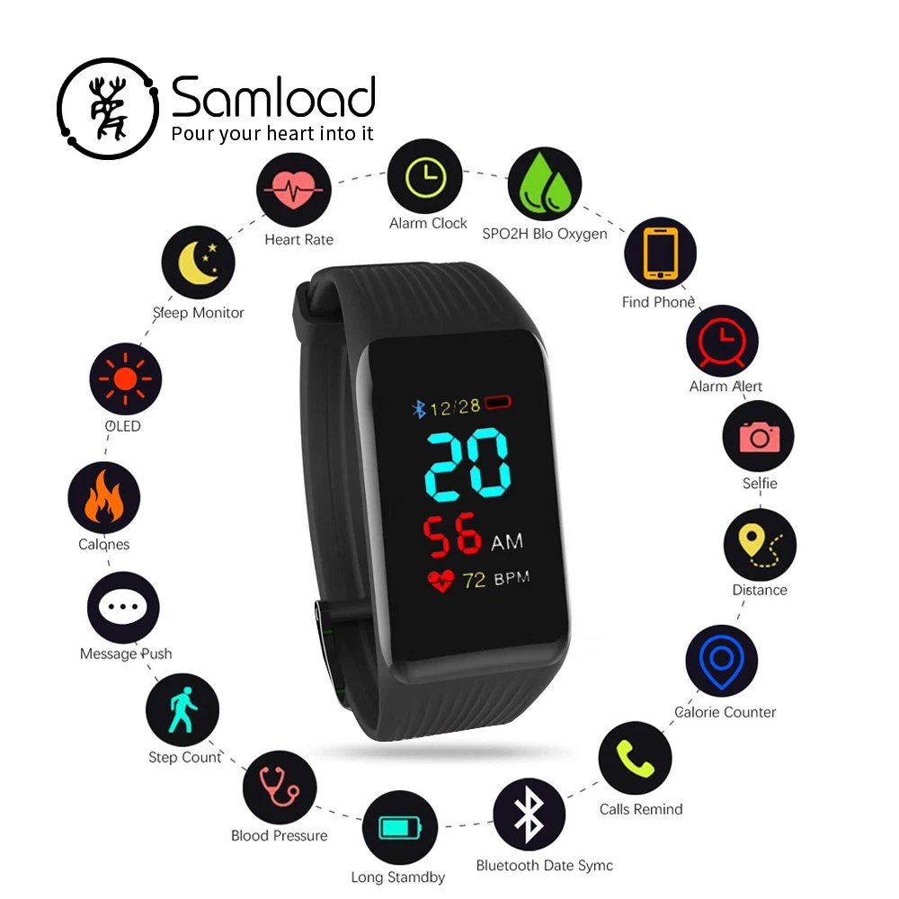 

Samload Wireless Smart Bracelet Fitness Tracker Wristband Waterproof Continuous Heart Rate Sleep Step For iPhone7 8 Xiaomi Sony