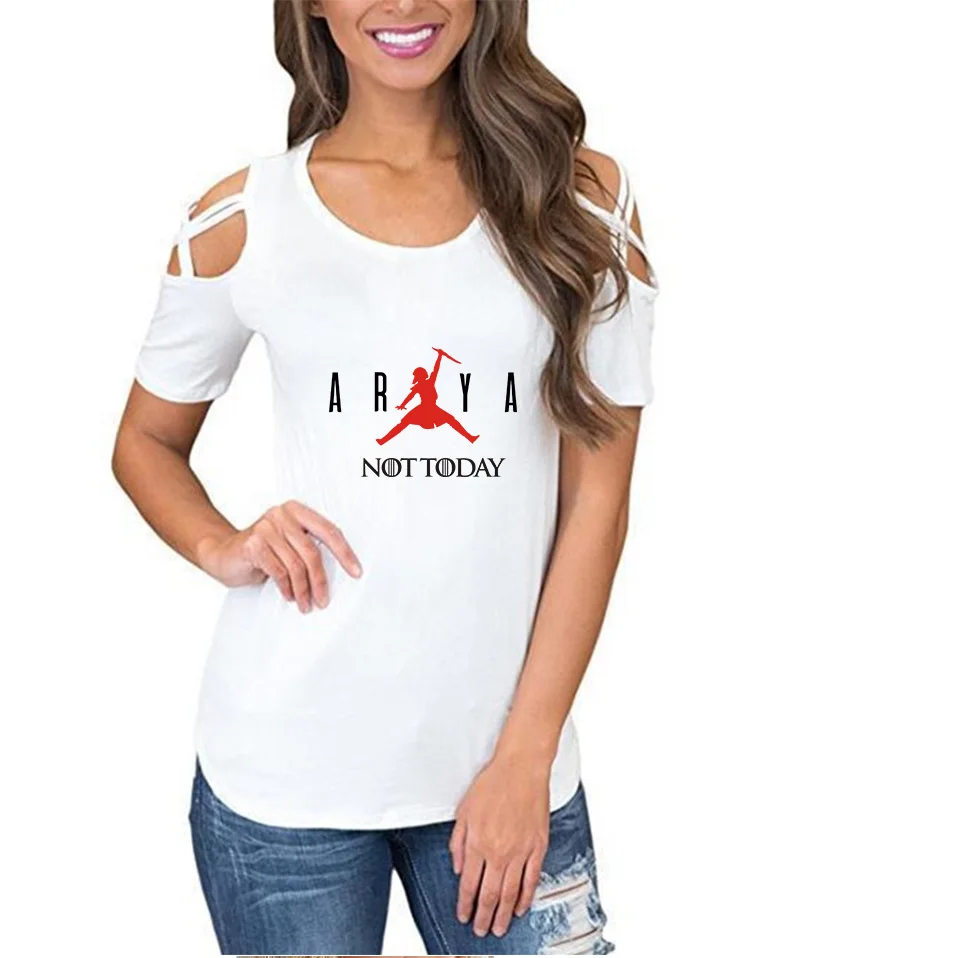 

Drop shopping 2019 Arya Print Game Of Thrones High Quality T Shirt Female Harajuku Shoulder Vintage Summer T-Shirt Women Tops