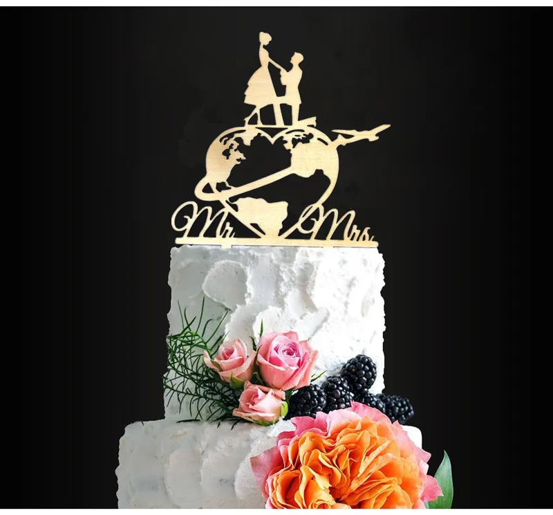 Тематика путешествий свадебный торт Топпер карта мира торт Топпер Самолет торт Топпер карта силуэт деревянный - Цвет: style 3