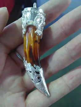 

Rare tibet Silver Mosaic wild boar teeth free delivery