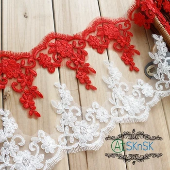 

1-2Lot White Red Lace Ribbons 13CM Wide Embroidered Floral Lace Trims Handmade Sewing Dress Decoration DIY Clothing Patch