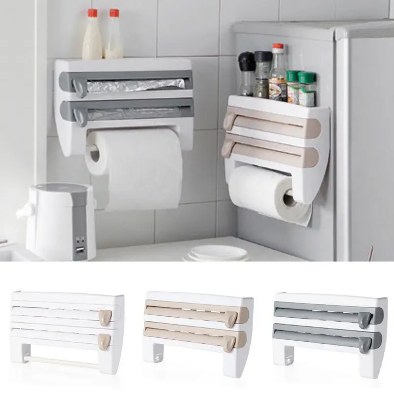 

Kitchen Roll Dispenser Cling Film Tin Foil Towel Holder Rack Wall Mounted New Refrigerator Wall Holder