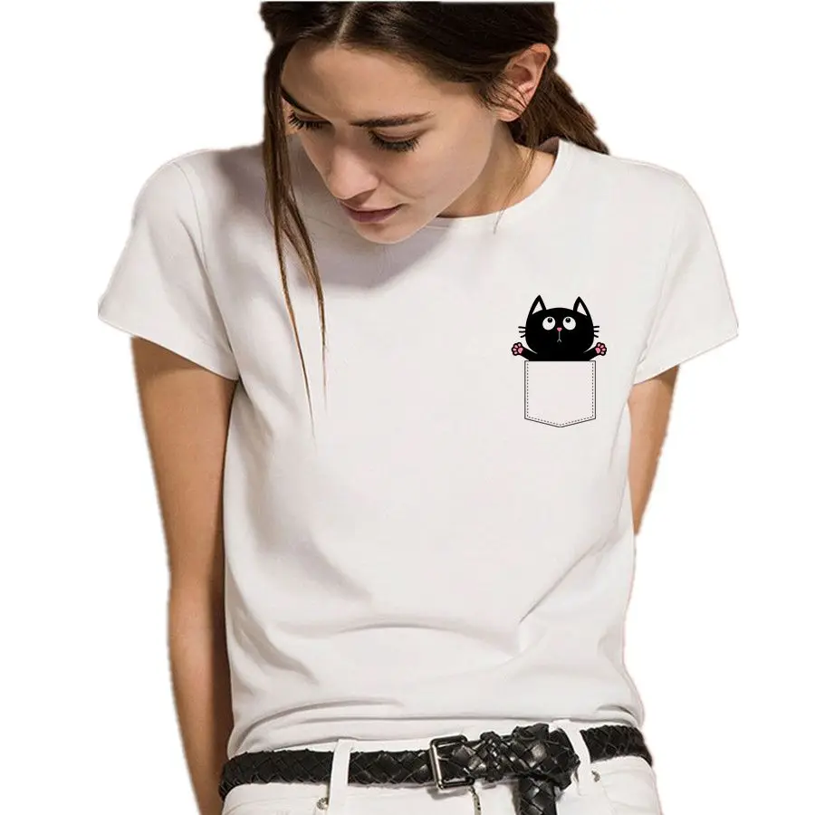 Simple Fashion Women t shirt Summer Large size Tops Funny Cartoon Chest printing Casual Tees