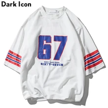DARK ICON Number 67 полосатая Мужская футболка большого размера с рукавом Летняя мужская футболка свободного покроя с круглым вырезом хлопковая футболка