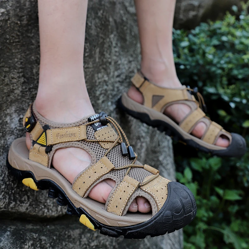 2019 мужские походы обувь кроссовки уличные сандалии дышащая легкая летняя пляжная обувь резиновая подошва походная кожаная прогулочная