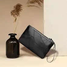 Простая женская мягкая сумка-клатч из искусственной кожи, Черная мягкая сумочка-браслет, элегантные женские вечерние Длинный кошелек, женские мини-сумки