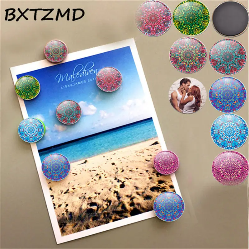 2019 New 5pcs Mandela Fridge Magnet Souvenir 30MM Flower Glass Cabochon Note Holder Magnetic Refrigerator Stickers | Дом и сад