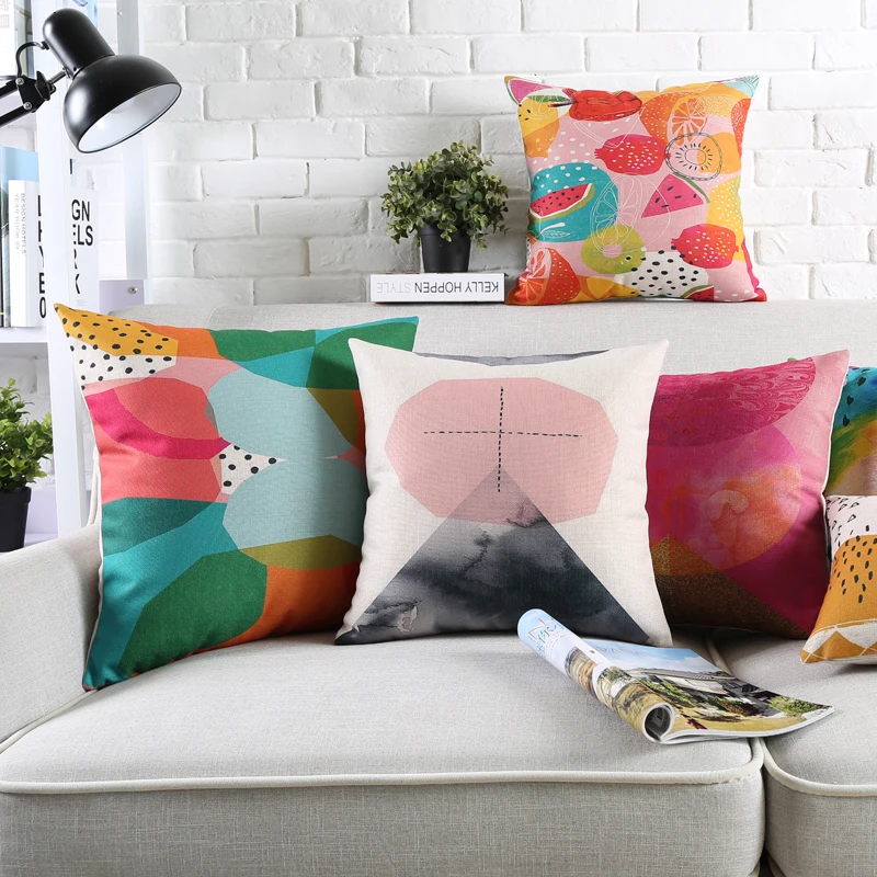 

Wholesales Linen Pillow Cover Abstract Colorful Watercolor Cloud Block Cushion Cover Home Decorative Pillow Case 45x45cm/30x50cm