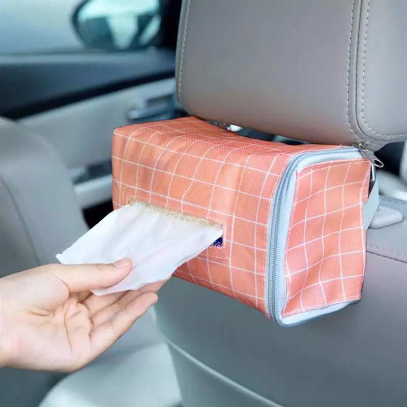 

Cloth Facial Tissue Box Cover Geometry Rectangular Napkin Holder Side Zipper Decorative Tissue Holder for Home Office Car