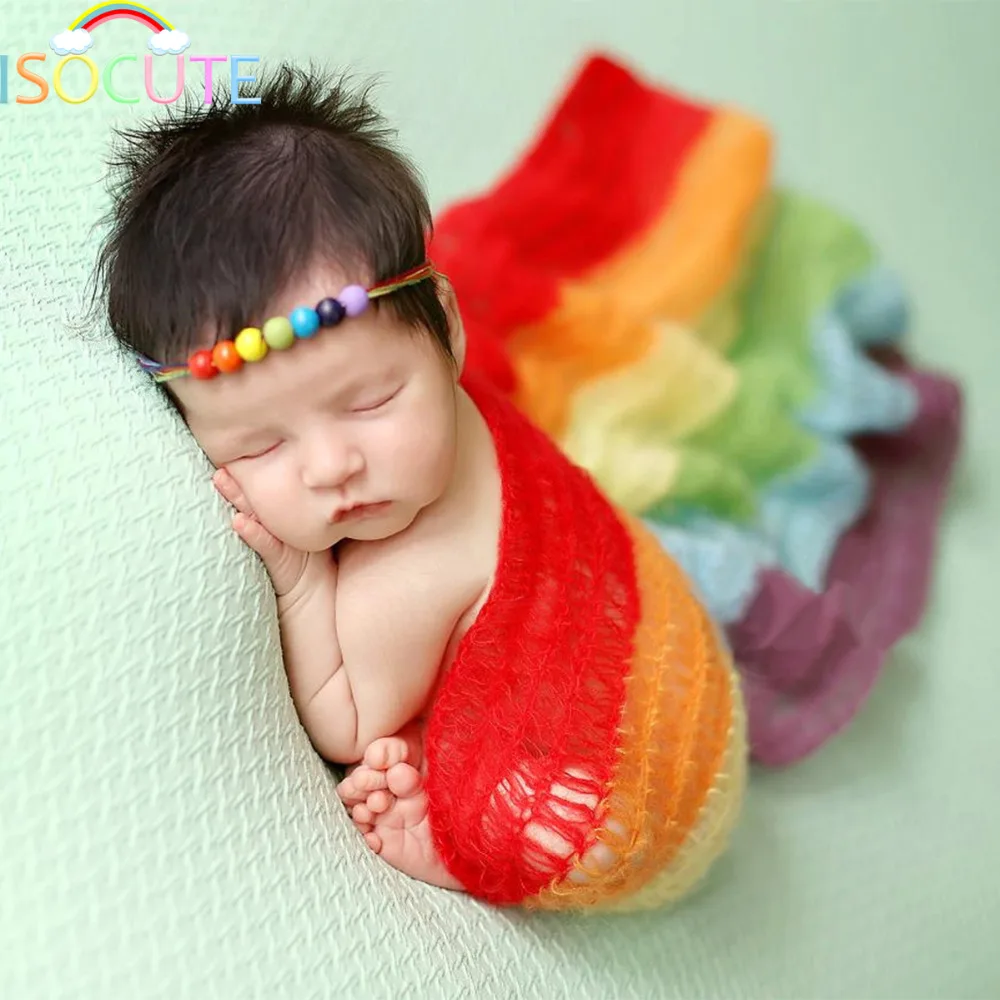 ISOCUTE Mohair Rainbow Baby Wraps Newborn Photography Props Fotografia