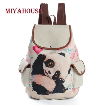 

Miyahouse Cute Animals Printing Linen Backpacks Teenager Girls Lovely Panda Schoolbag Female Casual Colorful Shoulder Travel Bag