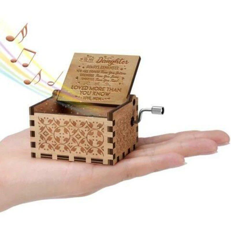 1 pc caja de música antigua tallada mamá a la hija caja de música clásica de madera caja de música a mano \
