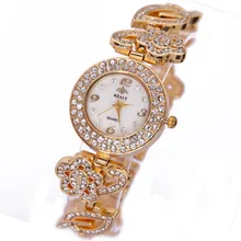 Топ Gnova Платина Кристалл Rhinestone Металла Большие Звезды Листьев Браслет Женева Стиль Моды Женские Часы Золотые Кварцевые Наручные Часы