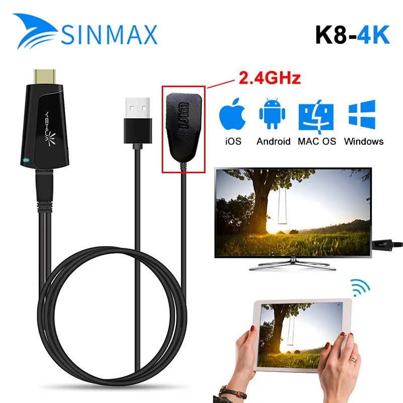 

Wifi Display Dongle Receiver TV Stick 4K*2K HD K6 2.4G/5G Dual Band Wifi Better DLNA Anycast for Android Apple TV