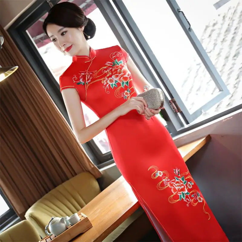 Мода китайский Стиль Для женщин долго Cheongsam новое поступление район элегантное платье Qipao Vestidos Размеры размеры s m l xl XXL, XXXL 125781