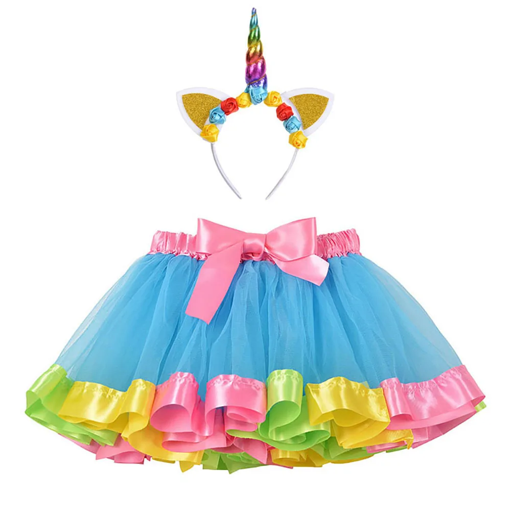 Модная Милая Детская одежда для маленьких девочек, юбка-пачка, милые комплекты, Детская Тюлевая юбка+ повязка на голову, радужная юбка, дропшиппинг