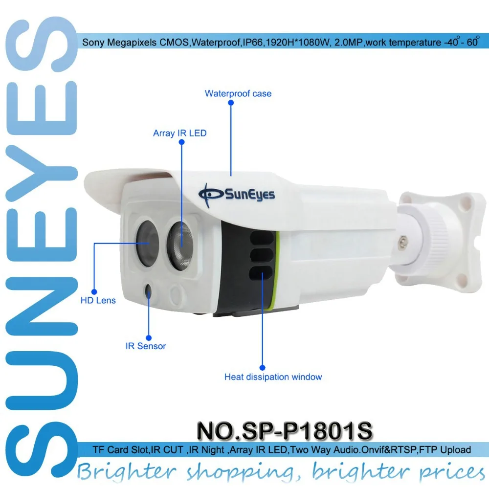 SunEyes SP-P1801S 1080P IP Camera Outdoor 2.0MP Full HD Project High Quality Array IR 25M SD/TF Card Slot Two Way Audio