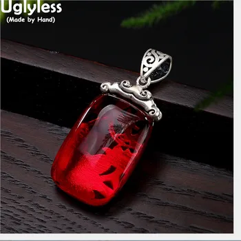 

Uglyless Real 999 Fine Silver Natural Chalcedony PendantS without NecklaceS Women Vintage Square Jewelry Dragonfly Lotus Bijoux