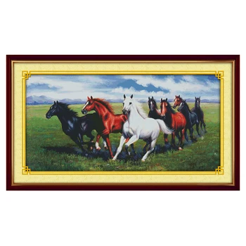 

Joy Sunday crossstitch kit Eight steeds galloping horse DMC14CT 11CT cotton fabric baby room painting gift art factory wholesale