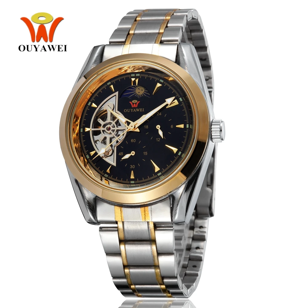 

Famous Brand Ouyawei Hand Wind Mechanical Mens Wristwatch relogio masculino Gold Full Steel Band Fashion Dress Watches Gifts