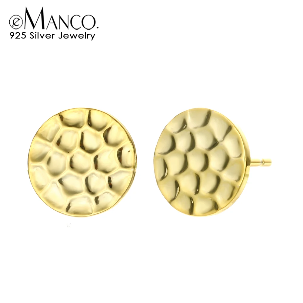 E-манко минималистский 925 пробы серебра серьги стержня для Для женщин Классический круглый серьги золотые Цвет Fine Jewelry Femme