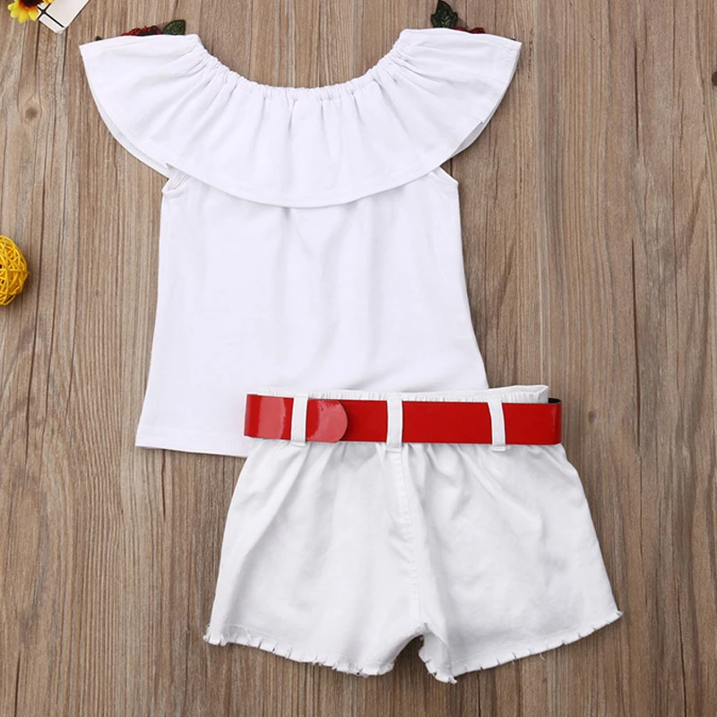 Conjuntos de Roupas da Menina do Bebê Fora do Ombro Infantil Crianças Verão Moda 3d Rosa Flor Algodão Saia Superior Conjunto 1-7y 2020 6 Mamãe e Bebê