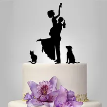 Акрил Cheer с нами свадебный торт Топпер/Свадебный стенд/Свадебные украшения Свадебный Торт аксессуары 1 собака 1 кошка